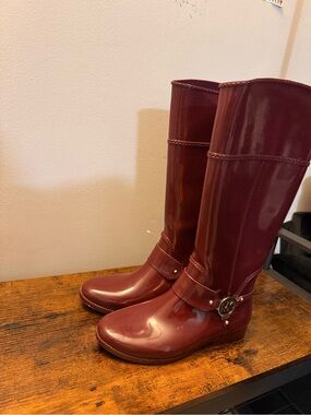 Michael Kors Glossy Burgundy Knee Boots